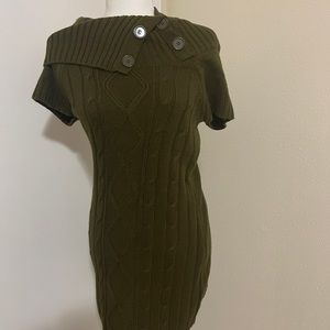 Pink rose Dress Women Small Olive Cable Knit Sweater Short Sleeve Bodycon